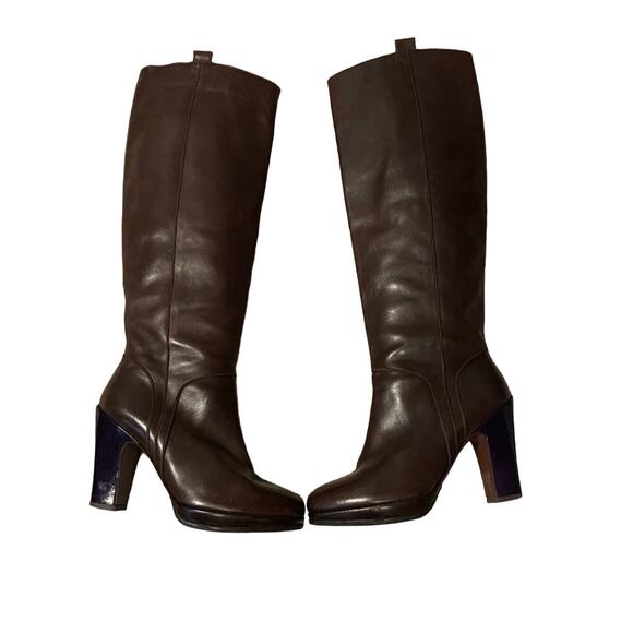 Dries Van Noten Brown Leather Side Zipper Chunky Heeled Tall Boots Women Sz 35.5 - Picture 3 of 11